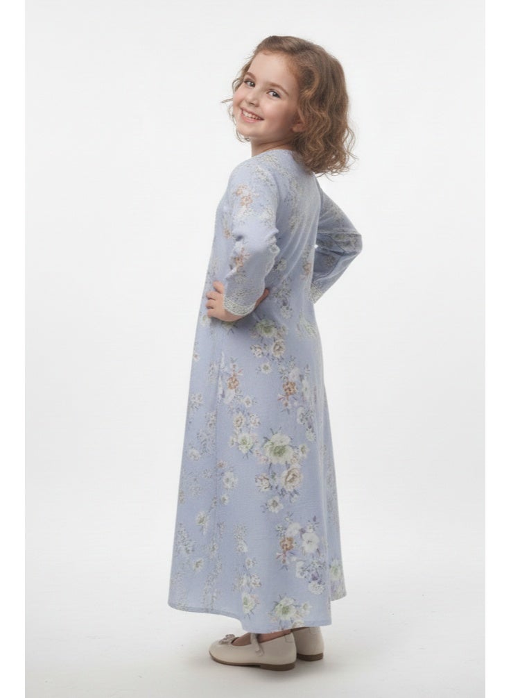 هانا آند سارا جلابية بناتي مطبوعة رقمياً بنقوش زهور باستيل من فيسكوز مريح - Image 4